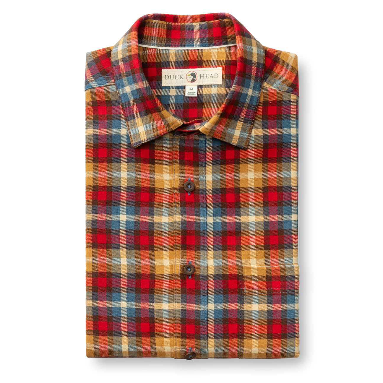 Cotton Flannel Sport Shirt - Dunwell Plaid - Pomegranate