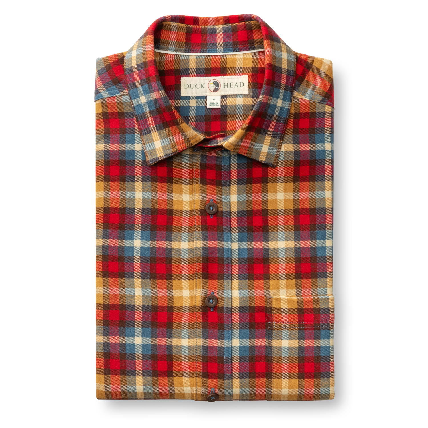 Cotton Flannel Sport Shirt - Dunwell Plaid - Pomegranate