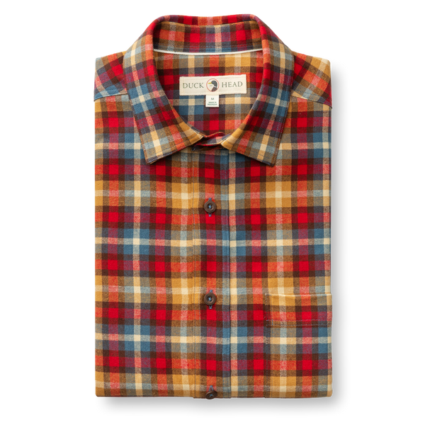 Cotton Flannel Sport Shirt - Dunwell Plaid - Pomegranate