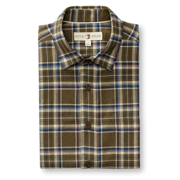 Cotton Flannel Sport Shirt - Iverson Plaid - Dark Olive