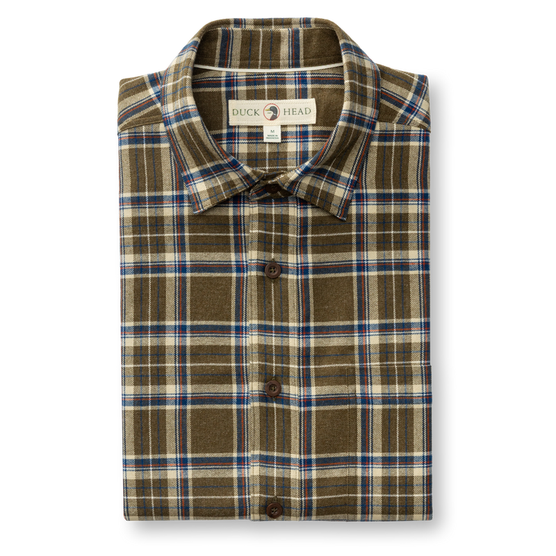 Cotton Flannel Sport Shirt - Iverson Plaid - Dark Olive