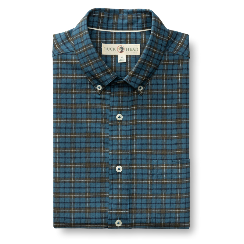 Cotton Flannel Sport Shirt - Wexler Plaid - Stormy Teal