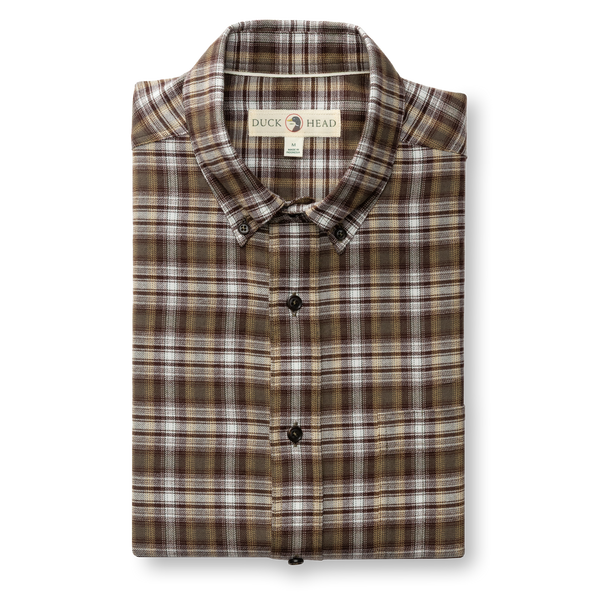 Cotton Flannel Sport Shirt - Merin Plaid - Crocodile Brown