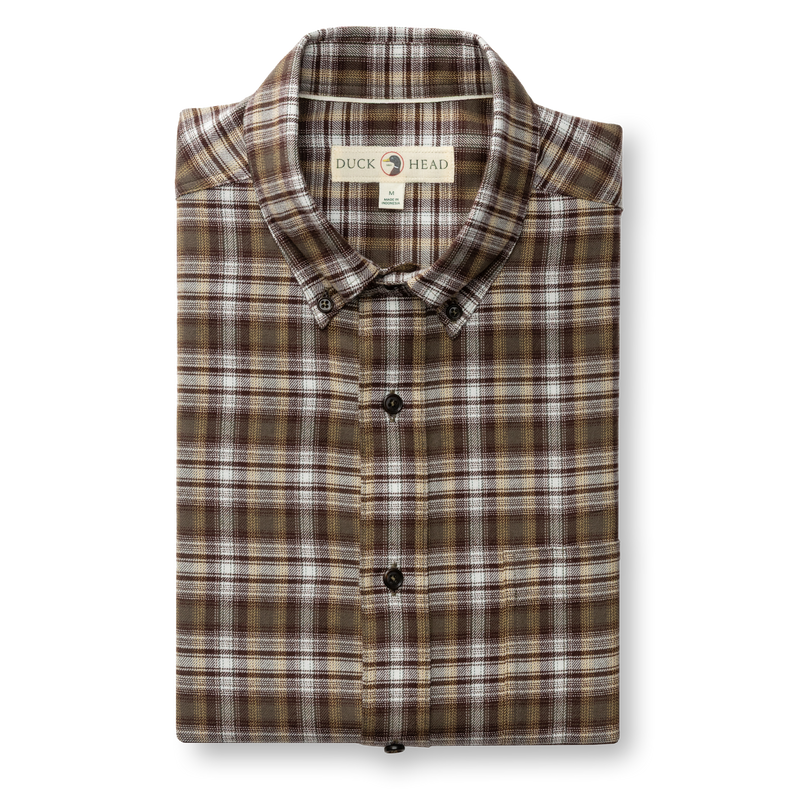 Cotton Flannel Sport Shirt - Merin Plaid - Crocodile Brown