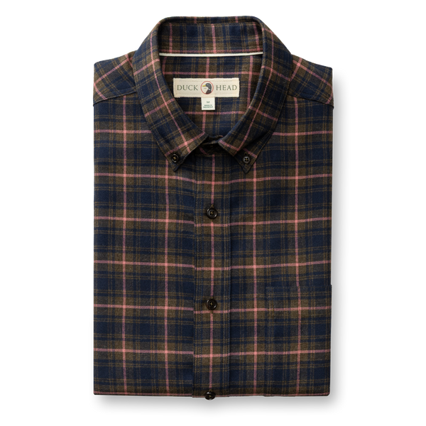 Cotton Flannel Sport Shirt - Drayden Plaid - Dark Olive Heather