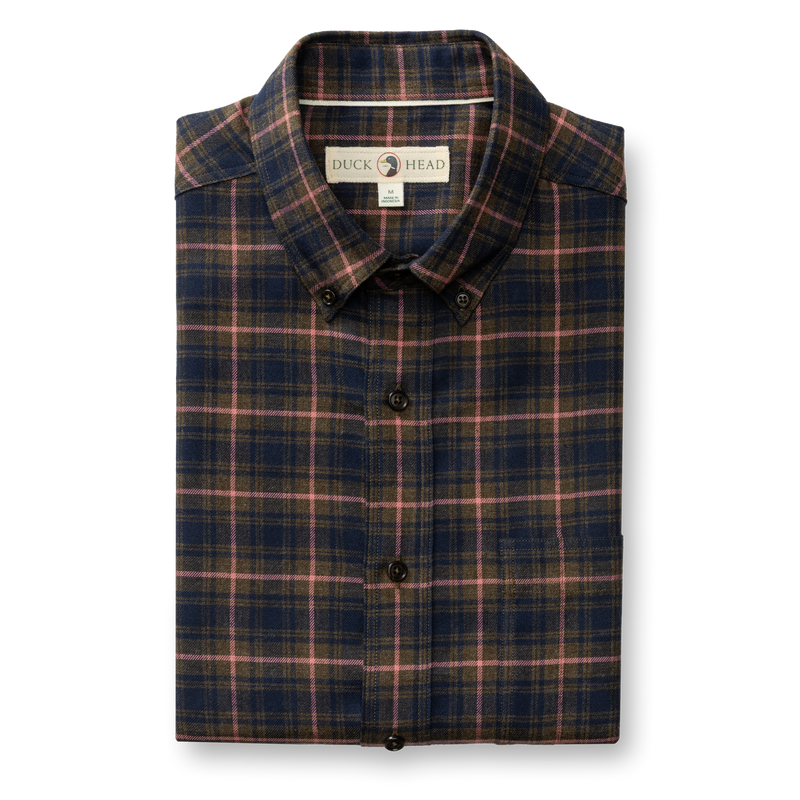 Cotton Flannel Sport Shirt - Drayden Plaid - Dark Olive Heather