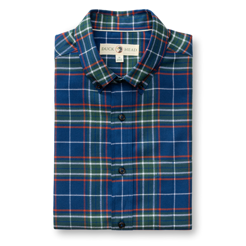 Cotton Flannel Sport Shirt - Osborne Plaid - Navy Peony