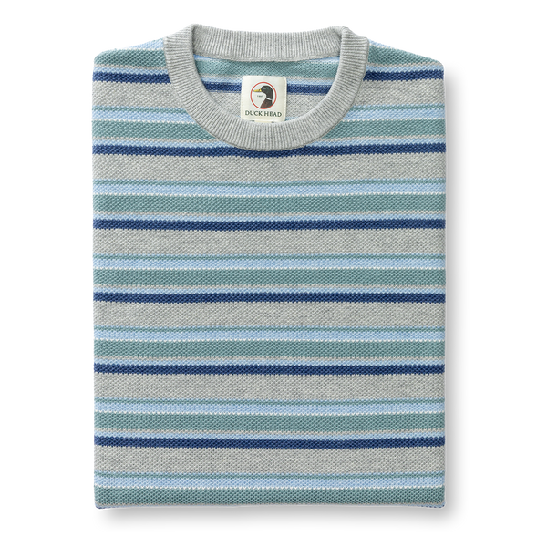 Elmwood Crewneck Striped Pique Sweater - Heather Grey