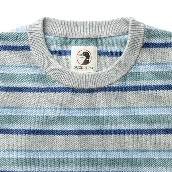 Elmwood Crewneck Striped Pique Sweater - Heather Grey