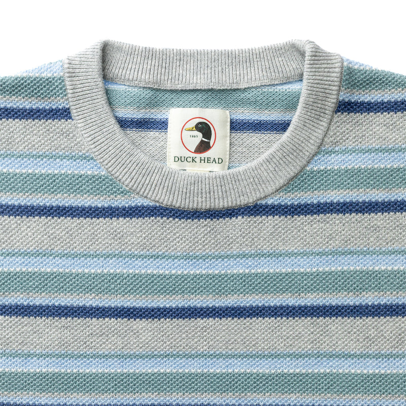 Elmwood Crewneck Striped Pique Sweater - Heather Grey